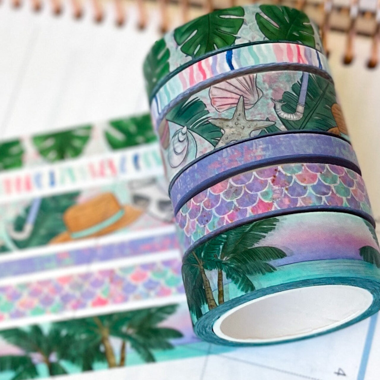 Beach Vacation Ocean Mermaid Sea Animals Vaca Summer Washi Tape Set (#W084)